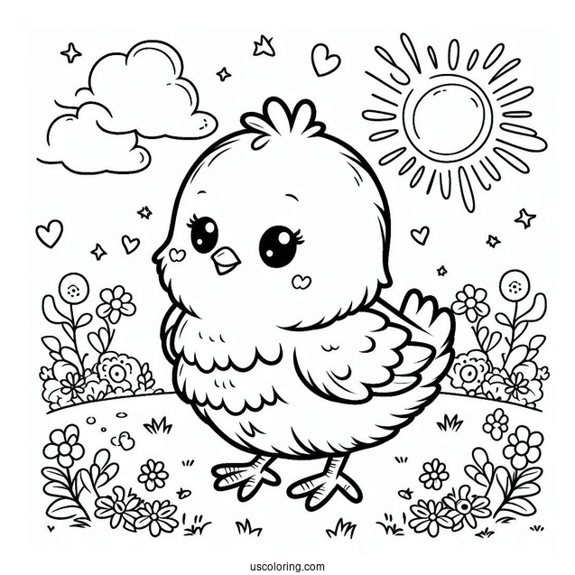 Cute Coloring Page Baby Chick Standing Under The Sun For Preschoolers