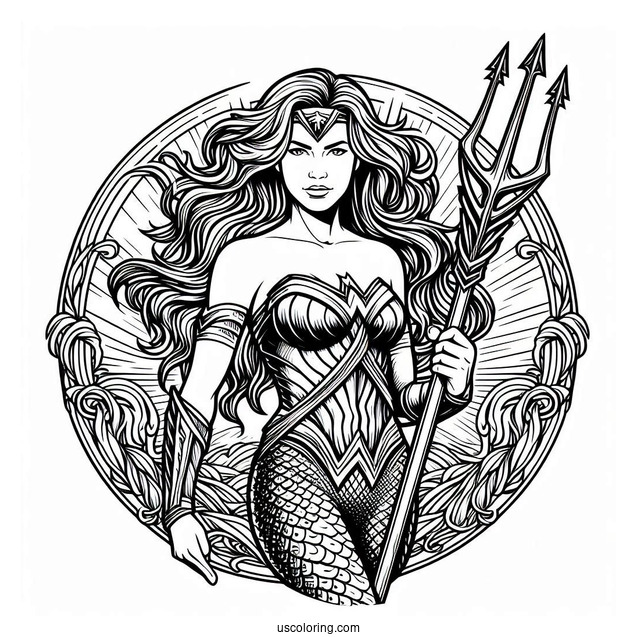 Aquaman Coloring Page Justice League Mera Holding A Trident