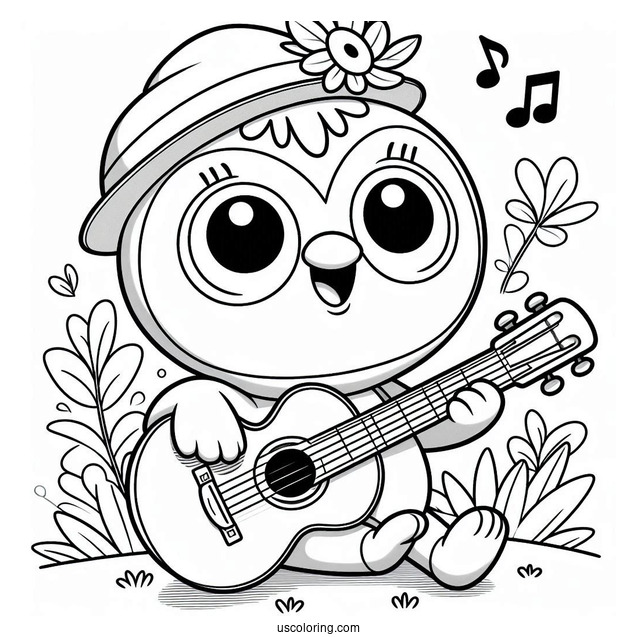 Pororo Coloring Page Playing Guitar For Kids