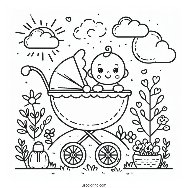 Baby Coloring Page In A Stroller