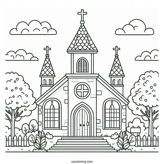 Simple Church Coloring Page Building For Preschoolers