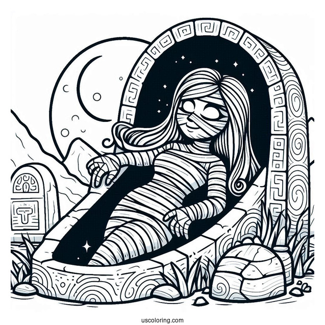 Mummy Coloring Page Stumbling Out Of A Stone Tomb