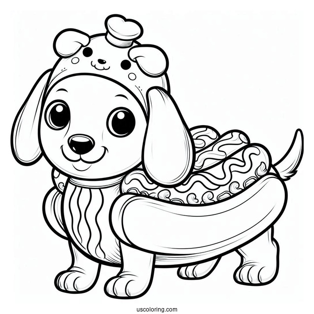 Dachshund Coloring Page In Hotdog Costume