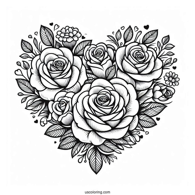 Love Heart Shape Made Of Roses To Color