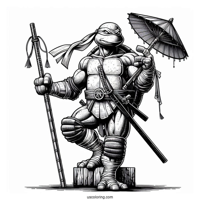 Ninja Turtles Coloring Page Of Adult Donatello Holding Bo Staff
