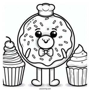 Mister Donut Coloring Page With Lady Cupcake
