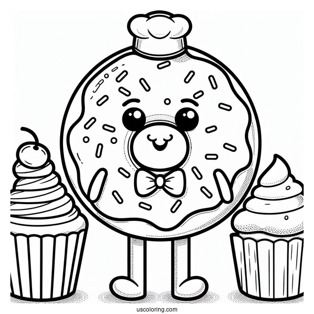 Mister Donut Coloring Page With Lady Cupcake