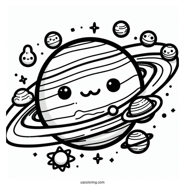 Smiling Planets Of Our Solar System Coloring Picture
