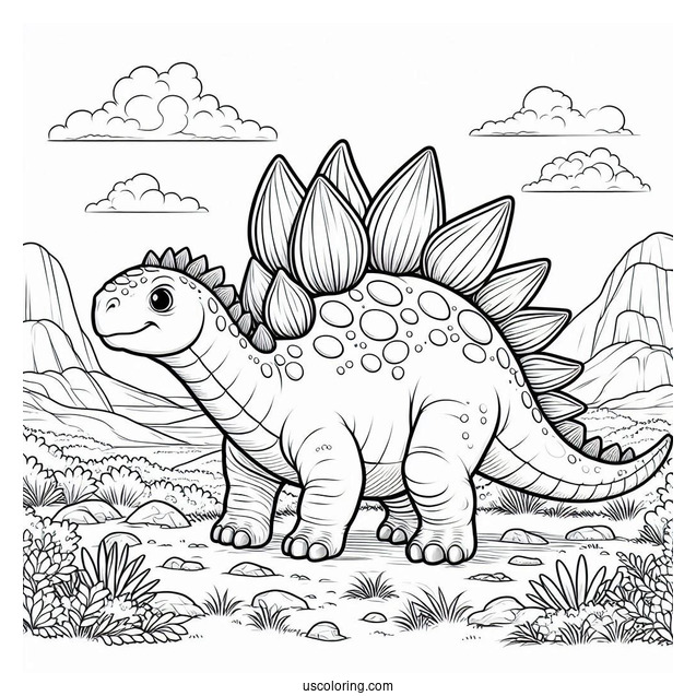 Simple Stegosaurus Coloring Page Walking On Rocky Terrain