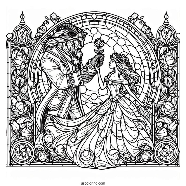 Beauty And The Beast Stained Glass Coloring Page