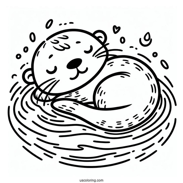 Cute Otter Coloring Page Sleeping In The Water