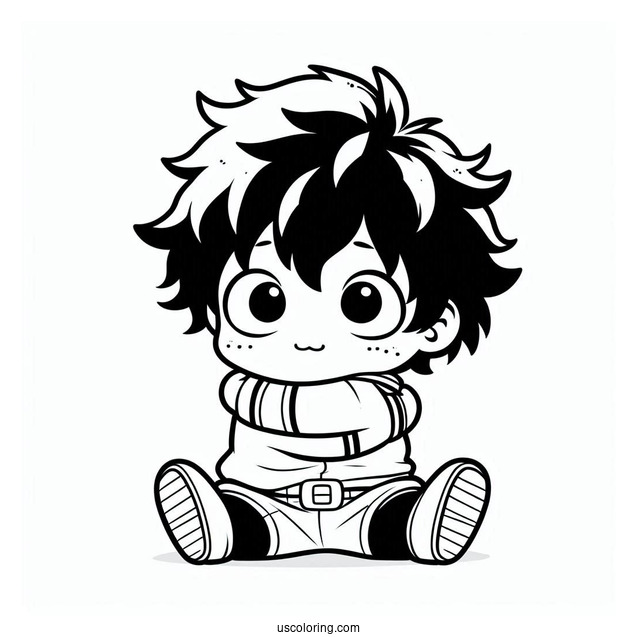 Kawaii Chibi Deku Coloring Page Hugging Shoto Todoroki