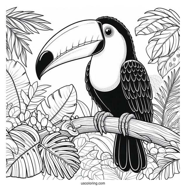 Realistic Toucan In The Jungle Coloring Page