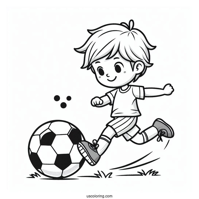 Little Soccer Coloring Page Kicking Soccer Ball For Kids