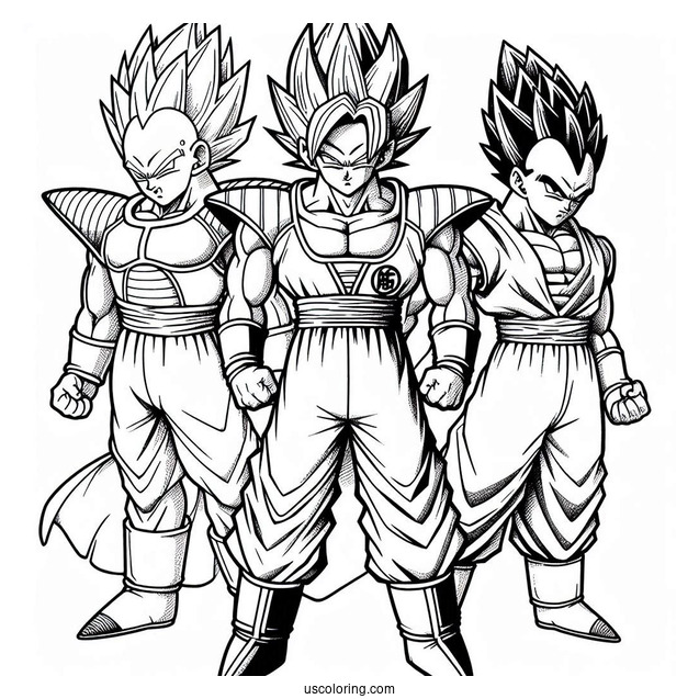 Dragon Ball Z Coloring Page Of Android 16, 17, and 18 Dragon Ball Z Villains
