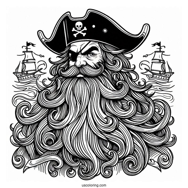 Serious Pirate Coloring Page With Long Beard And Mustache