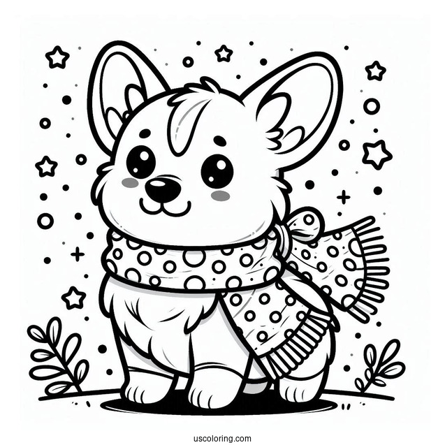 Kawaii Corgi Coloring Page Wearing Polka Dot Scarf For Kids