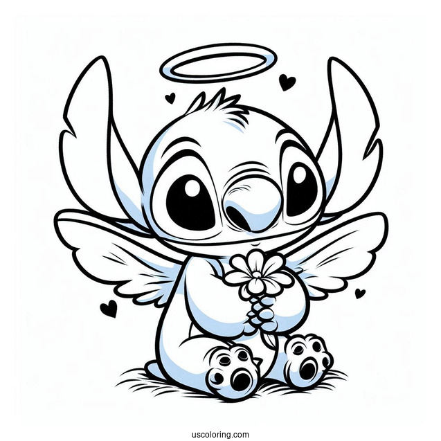 Stitch Hugging Angel (Experiment 624) Coloring Page