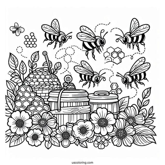 Simple Apiary Of Bee Coloring Page