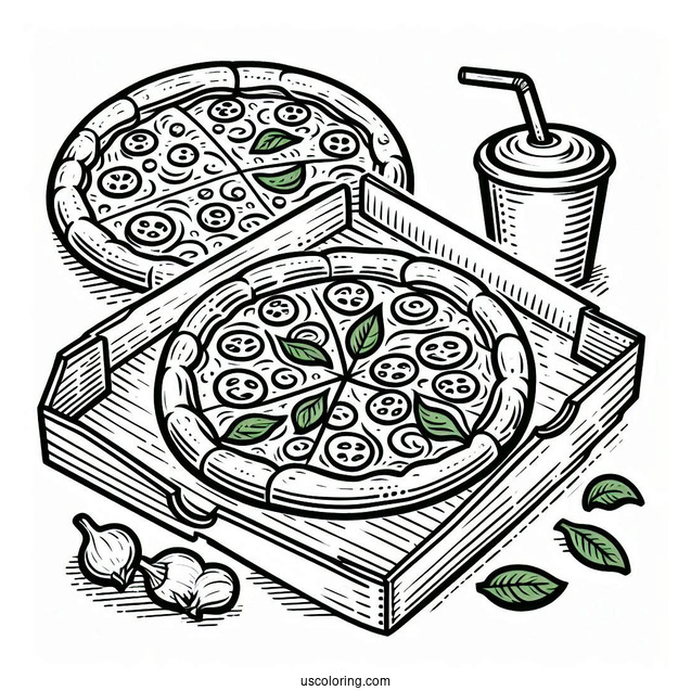Easy Drawing Of a Pizza And Box To Color