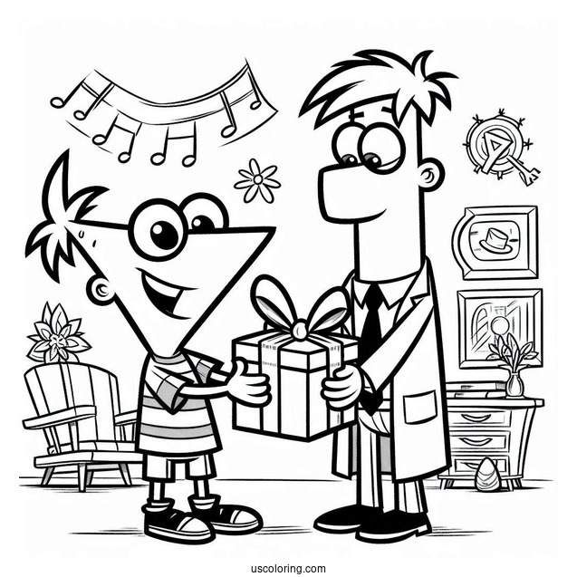 Happy Phineas And Ferb Coloring Page For Kids