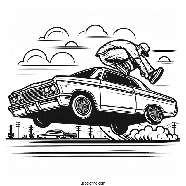 Easy Outline Of Lowrider Coloring Page Hopping Sideways For Kids