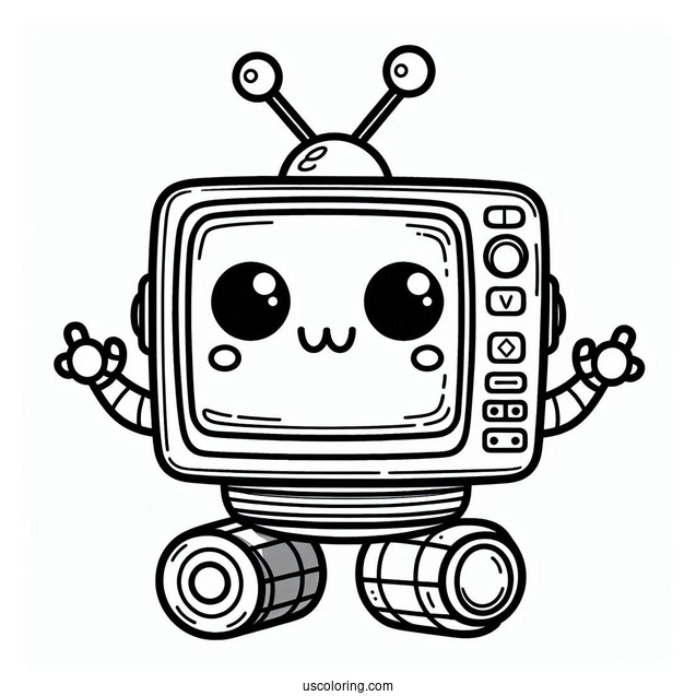 Simple Chibi TV Robot Coloring Sheet For Preschoolers