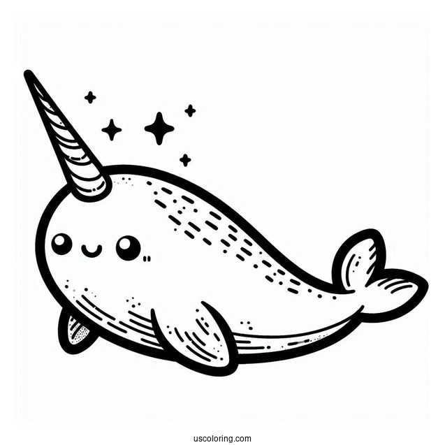 Easy Cartoon Narwhal Coloring Page For Preschoolers