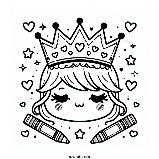 Cute DIY Crown Coloring Page with Hearts, Crayons, and Stars For Kids