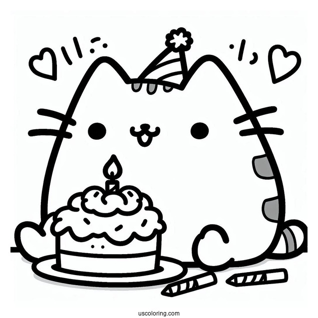 Pusheen Happy Birthday Coloring Page