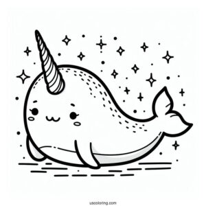 Simple Narwhal Coloring Page With Mane For Preschoolers