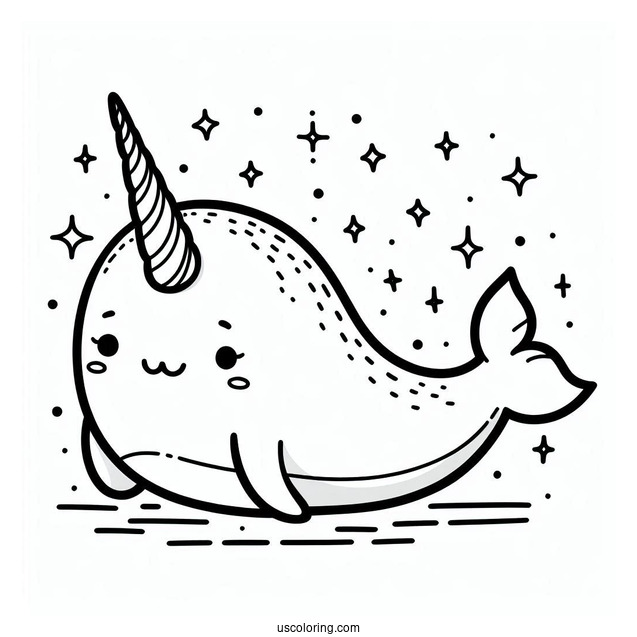 Simple Narwhal Coloring Page With Mane For Preschoolers