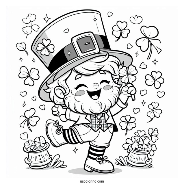St. Patrick's Day Coloring Page Cheerful Leprechaun Dancing