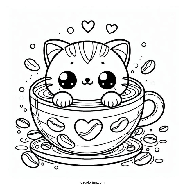 Coffee Coloring Pages Of Cute Kittens Swimming In Coffee Cup