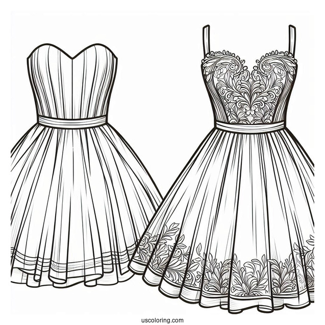 Short Tube Dress Coloring Page With Long Overskirt