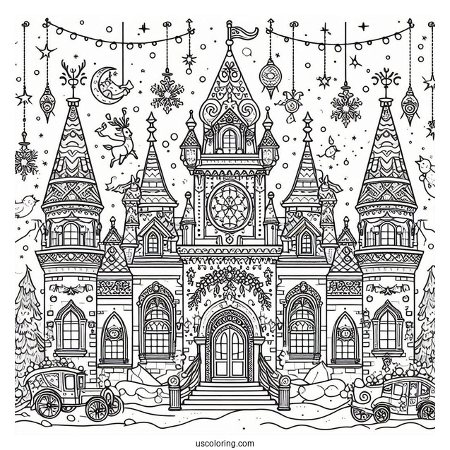 Magical Christmas Palace In The North Pole Coloring Page For Kids