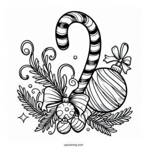 Candy Cane And Christmas Ornaments To Color