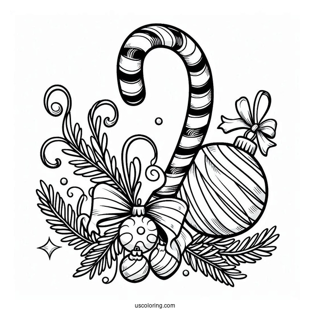 Candy Cane And Christmas Ornaments To Color