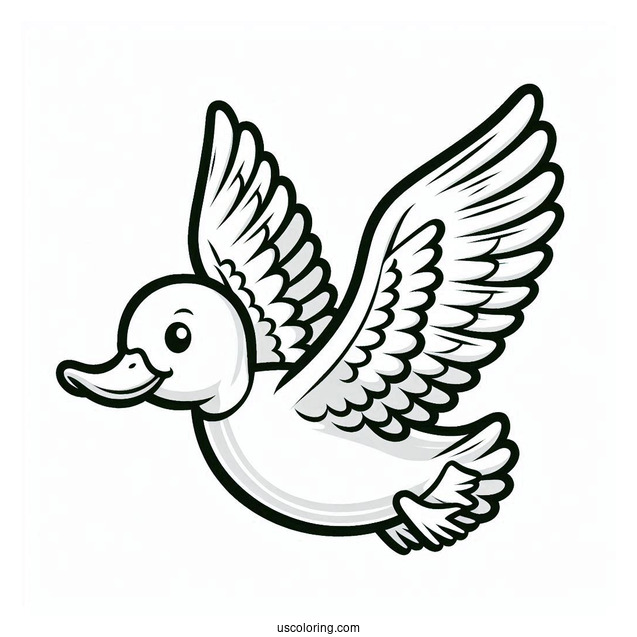 Coloring Page Of a Duck Flying