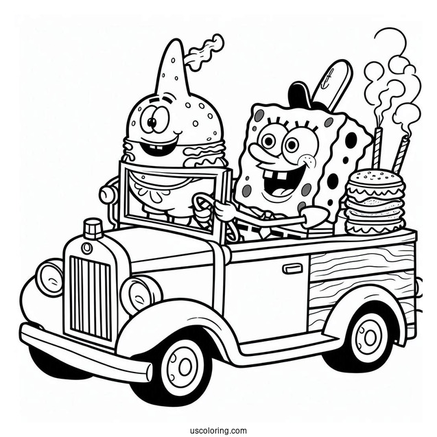 SpongeBob And Patrik Driving The Patty Wagon