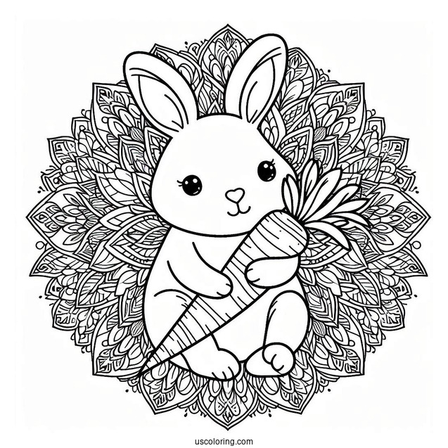 Rabbit Coloring Page Mandala Hugging A Carrot