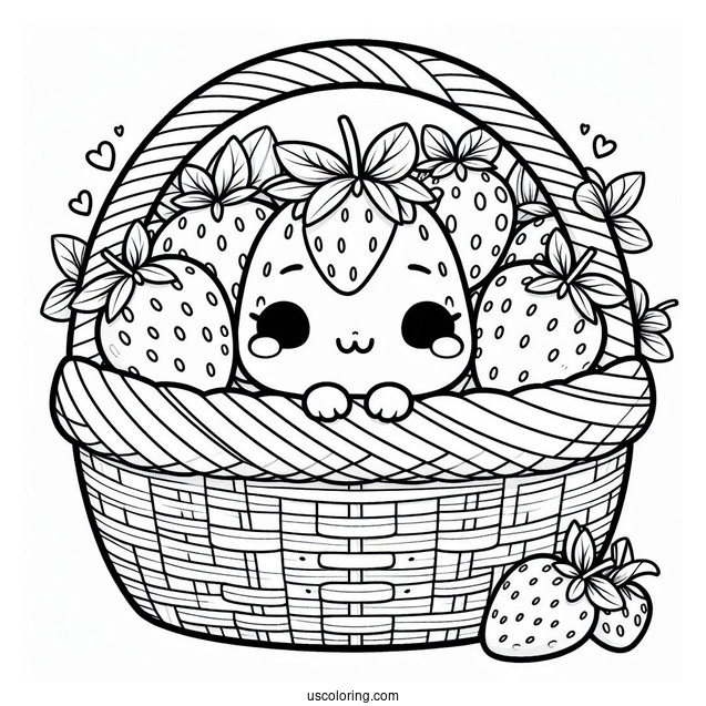 Adorable Strawberry Coloring Page In A Basket