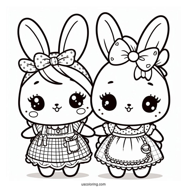 Chibi Rabbit Coloring Page In A Dress And Apron