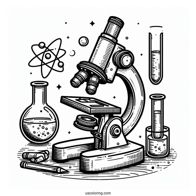 Science Coloring Page Of Easy Microscope