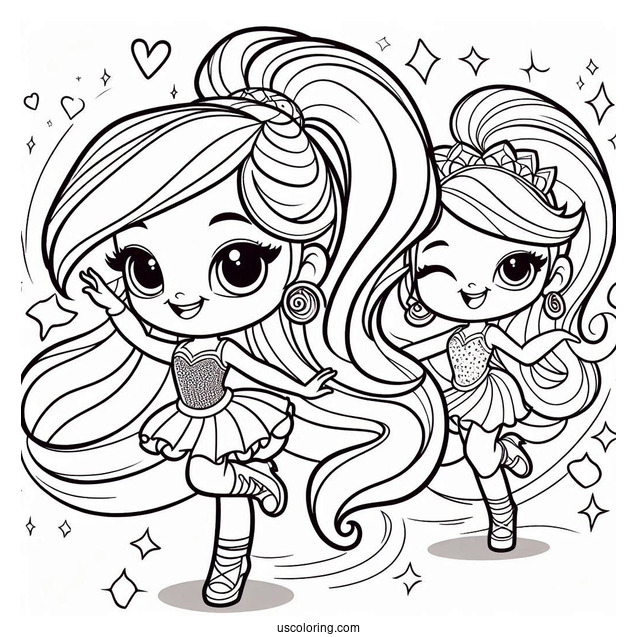 Shimmer And Shine Coloring Page Of Smiling And Dancing For Preschoolers