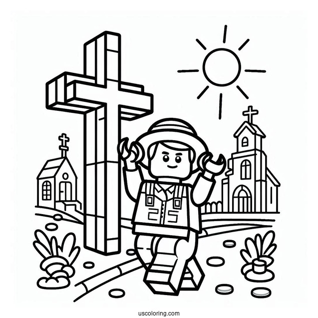 Fun Lego Cross Coloring Page For Kids