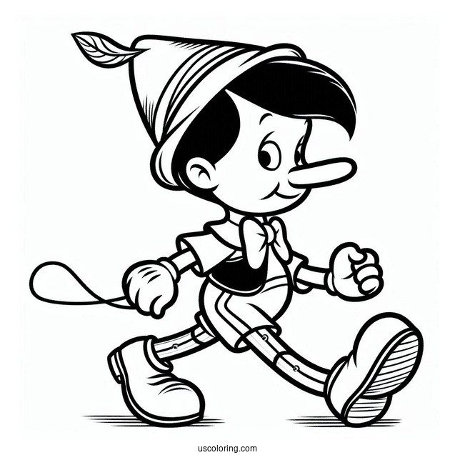 Easy Outline Of Pinocchio Coloring Page Walking For Kids