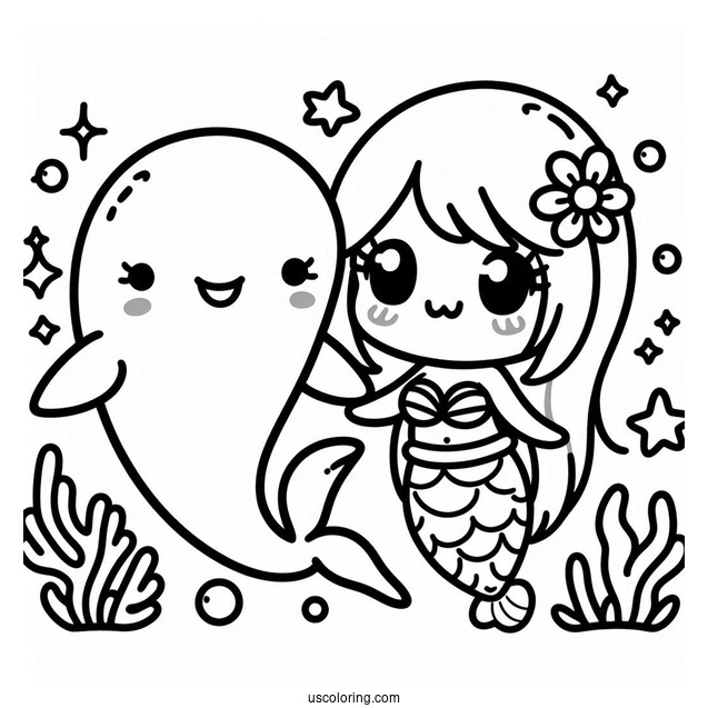 Kawaii Dolphin And Mermaid Picture