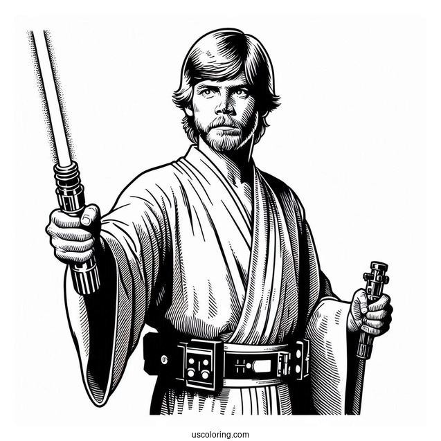 Luke Skywalker Holding Lightsaber Coloring In