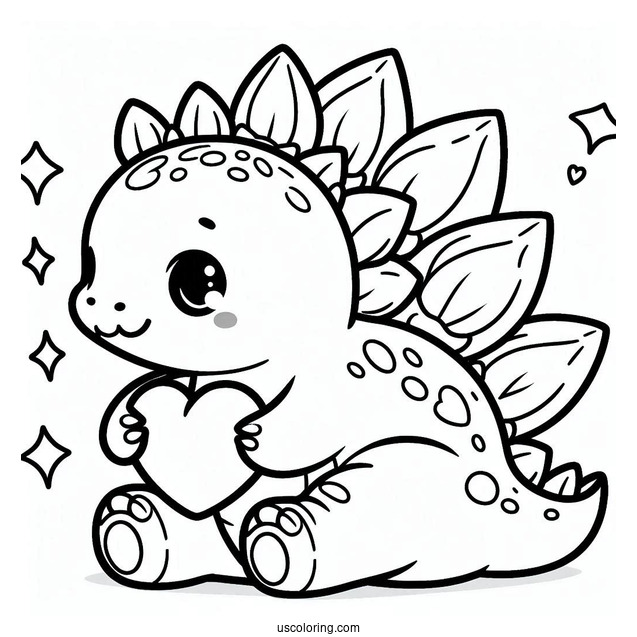 Kawaii Stegosaurus Coloring Page Inside Heart For Preschoolers
